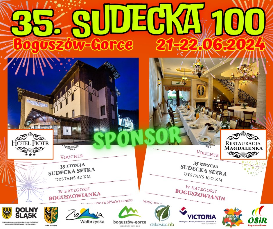 Hotel Piotr SPA&Wellness i Restauracja Magdalenka w Boguszowie-Gorcach sponsorem 35. Sudecka 100